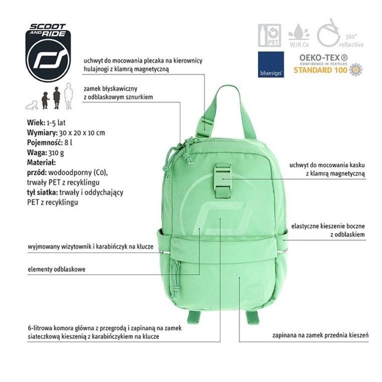Scoot & Ride, plecak na hulajnogę, 8l, Kiwi
