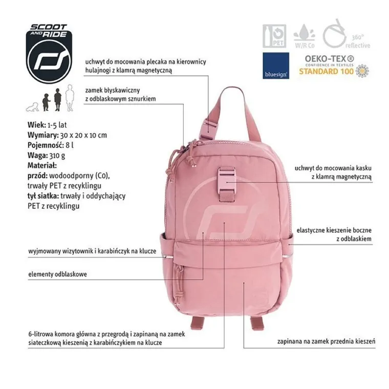 Scoot & Ride, plecak na hulajnogę, Rose, 8l