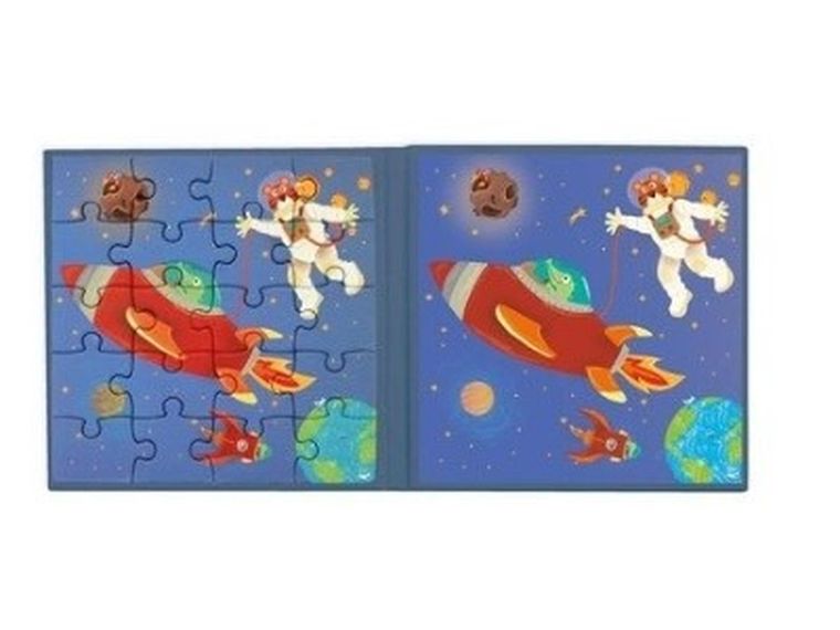 Scratch, książka podróżna, puzzle magnetyczne, Rakieta i kosmos, 2 obrazki, 20 elementów