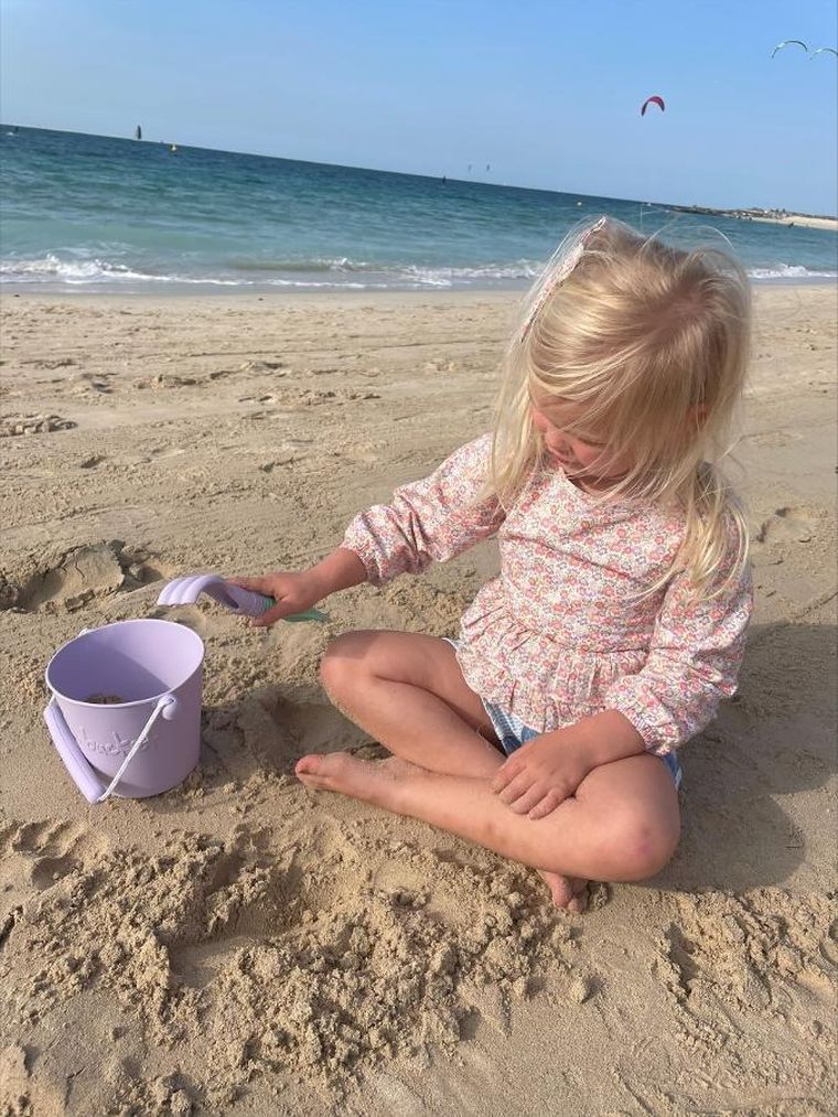 Scrunch, grabki i łopatka 2w1, pudrowy róż