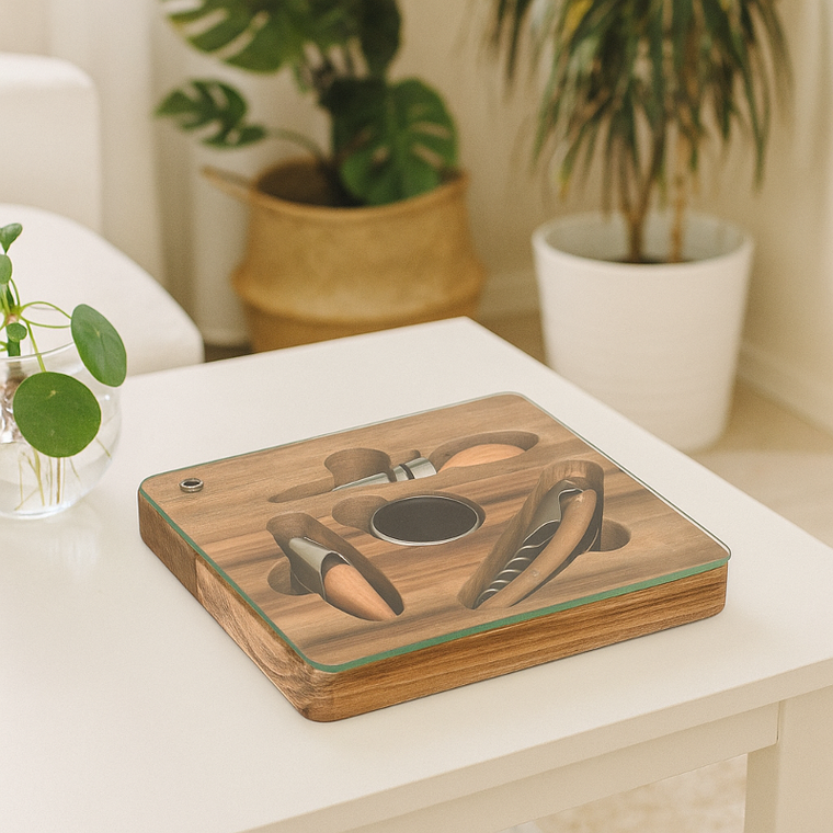 Secret De Gourmet, Jules, zestaw do wina w drewnianym pudełku, 4 elementy