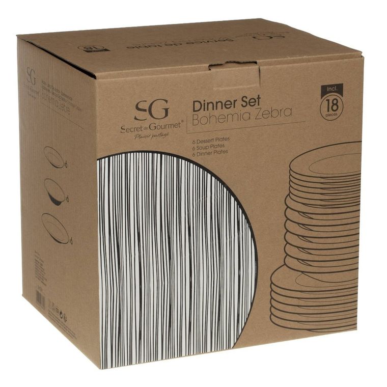 Secret De Gourmet, komplet talerzy, Bohemia Zebre, 6 osób, 18 elementów