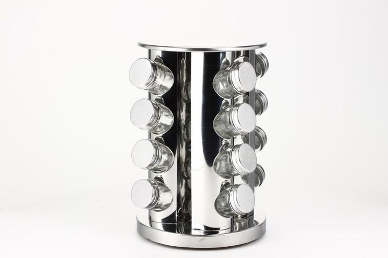 Secret de Gourmet, metalowy stojak na przyprawy + szklane pojemniki, 17 elementów