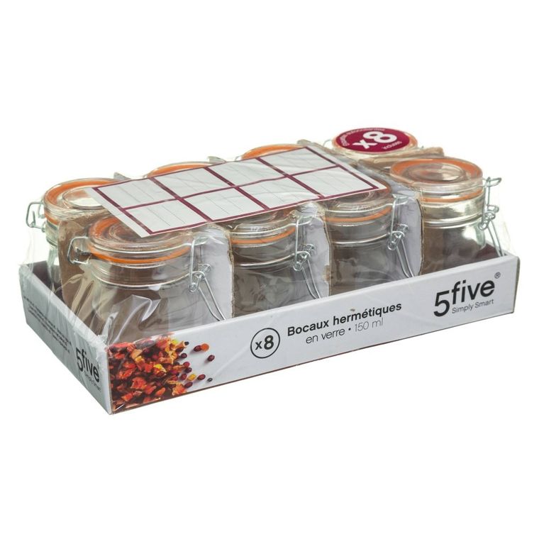 Secret de Gourmet, słoik szklany z pokrywką i klipsem, 150 ml, 8 szt.