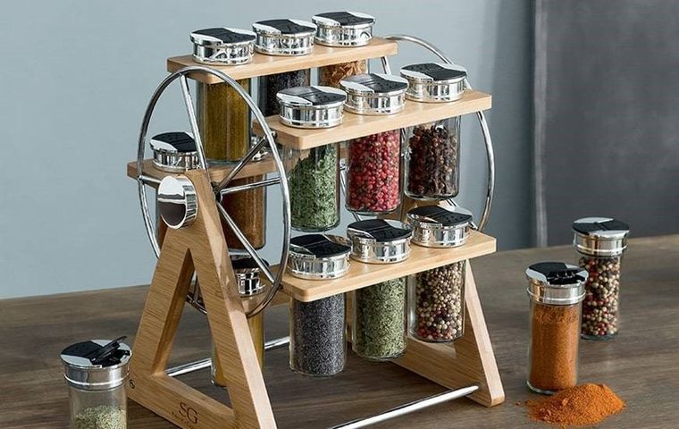 Secret de Gourmet, stojak na przyprawy, bambusowy + 15 pojemników