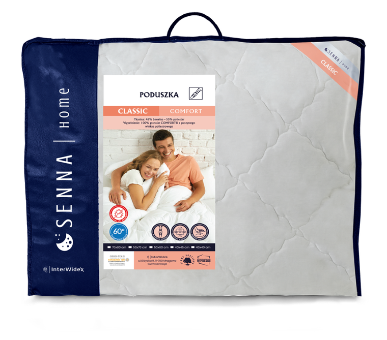 Senna Home, Classic Comfort, poduszka, biała, 70-80 cm