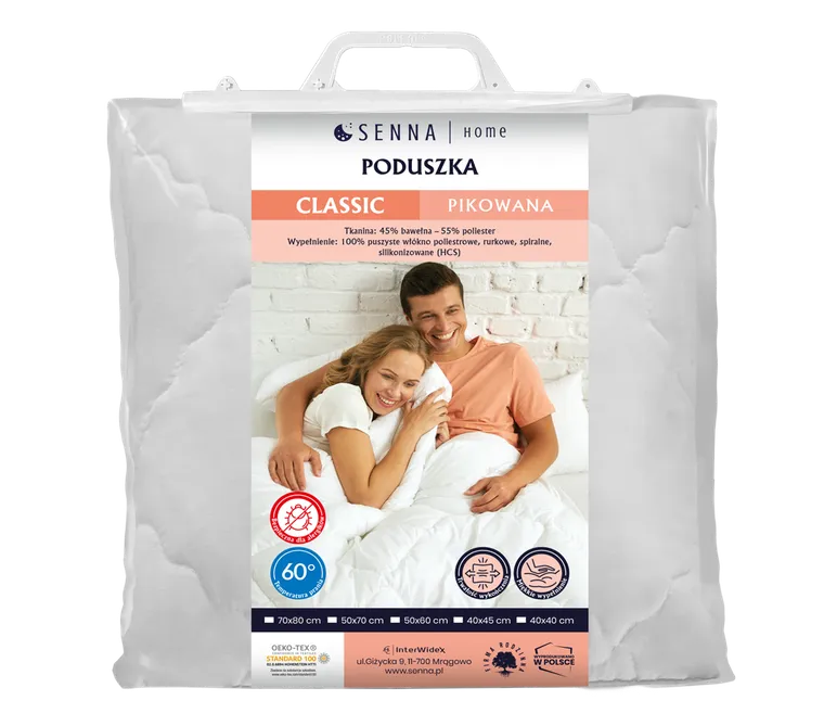 Senna Home, Classic, poduszka pikowana, biała, 40-40 cm