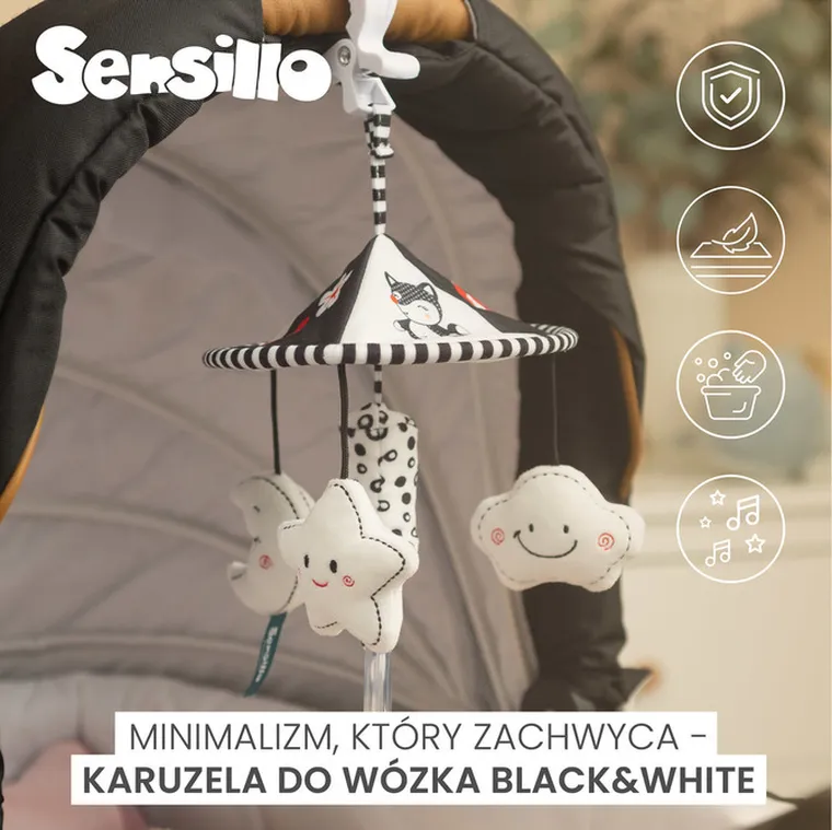 Sensillo, Black&White, karuzela do wózka, gwiazdka