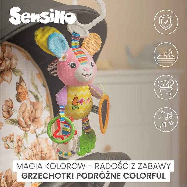 Sensillo, Colorful, grzechotka podróżna, królik