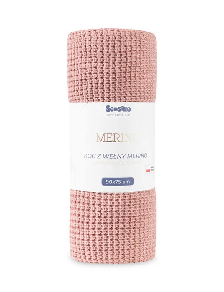 Sensillo, koc z wełny merino, light pink, 90-75 cm