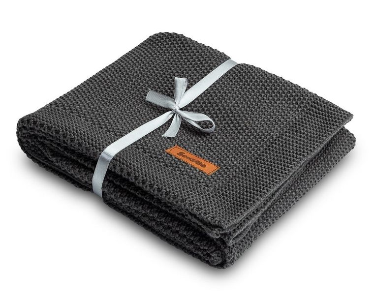 Sensillo, kocyk dziergany, bawełniany, grafitowy, 100-80 cm