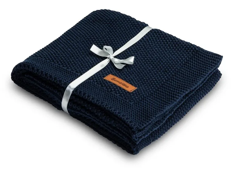 Sensillo, kocyk dziergany, bawełniany, granatowy, 100-80 cm