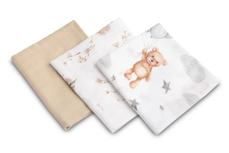 Sensillo, miś, pieluszka muślinowa, 70-80 cm, 3 szt.