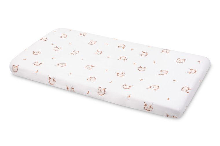 Sensillo, Unicorn, prześcieradło drukowane, bawełniane, beige, 60-120 cm