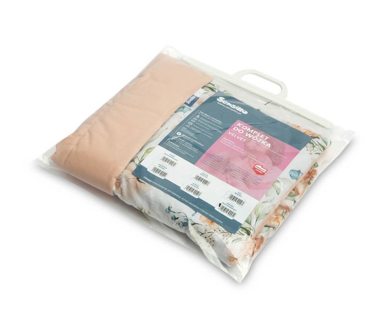 Sensillo, Velvet, Piwonia, komplet do wózka z falbanką, brzoskwiniowy