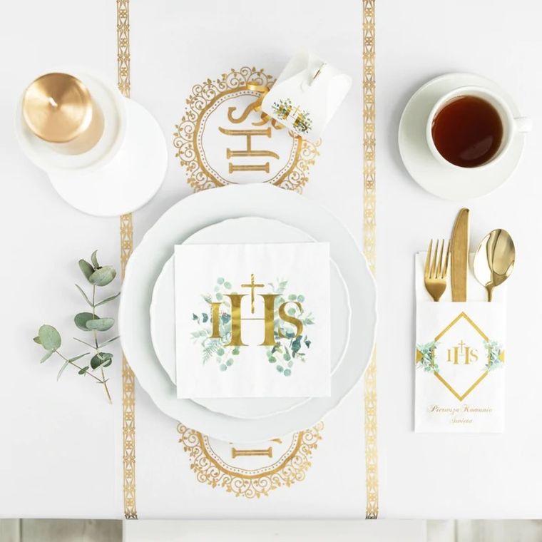 Serwetki na sztućce, Pierwsza Komunia święta, eukaliptus, 16 szt.
