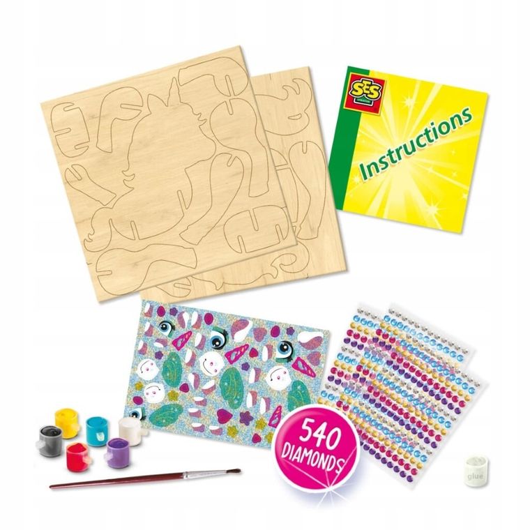 SES Creative, drewaniane figurki do składania i ozdabiania, jednorożce