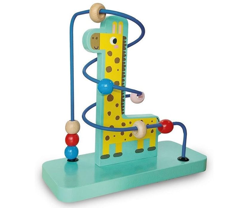 SES Creative, drewniana żyrafa, labirynt koralików