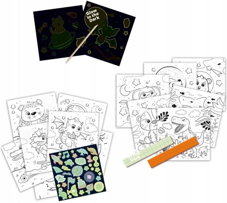 SES Creative, kolorowanka z naklejkami, świecąca w ciemności, 3w1, wilk