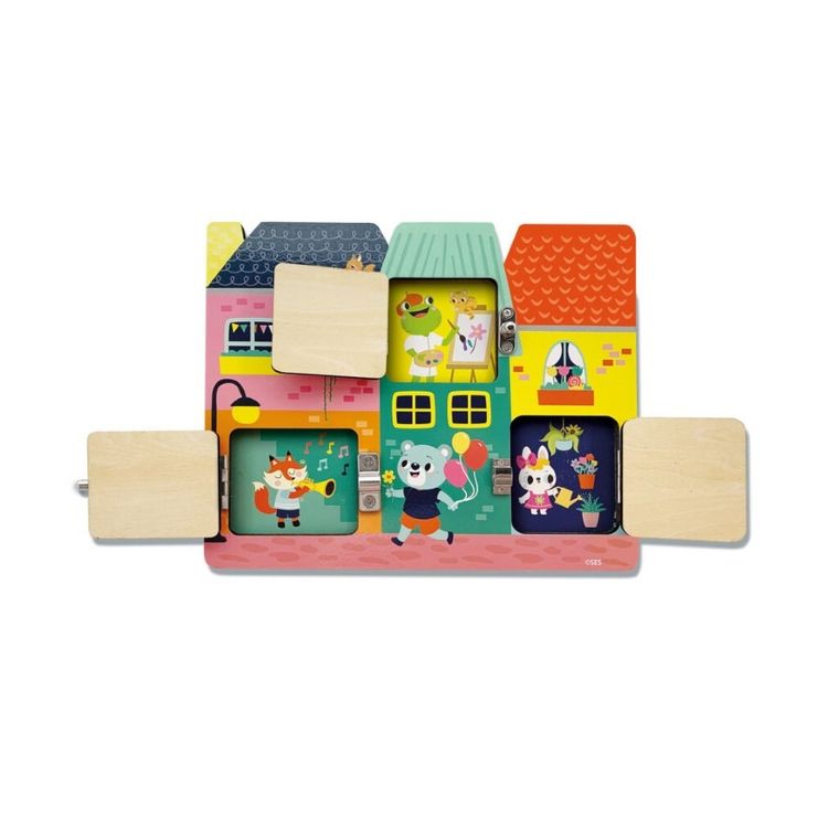 SES Creative, tablica z zamkami i zatrzaskami, drewniana