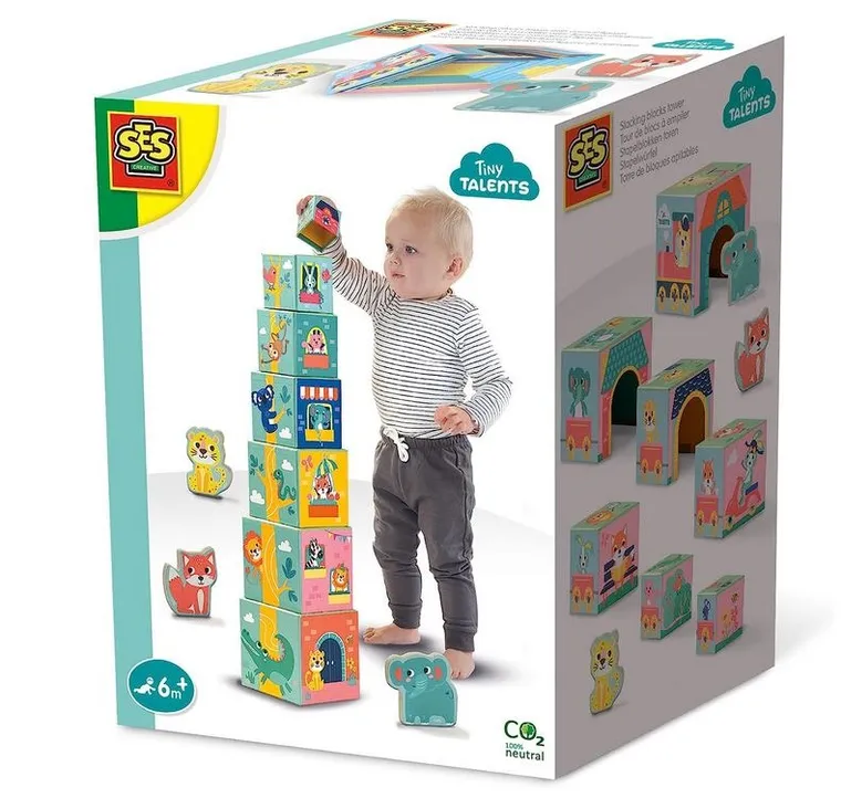 SES Creative, wieża z klocków, zwierzęta