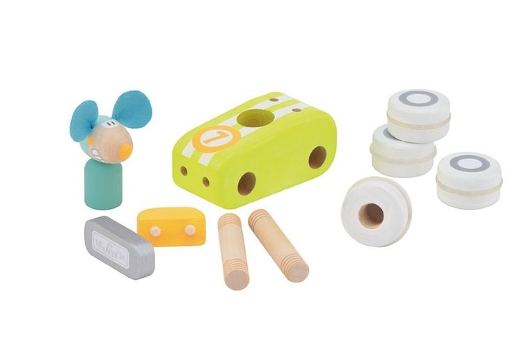 Sevi, drewniany pojazd, z myszką, do ciągnięcia