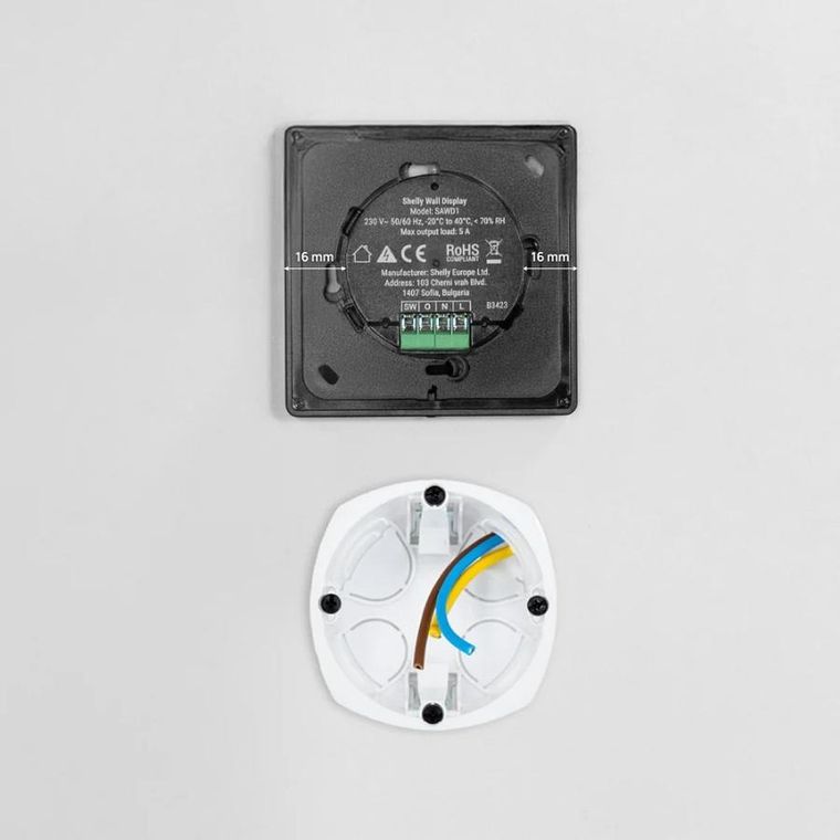 Shelly, Wall Display + BLU H&T, panel sterowania, czujnik temperatury i wilgotności, Bluetooth, IP54, czarny