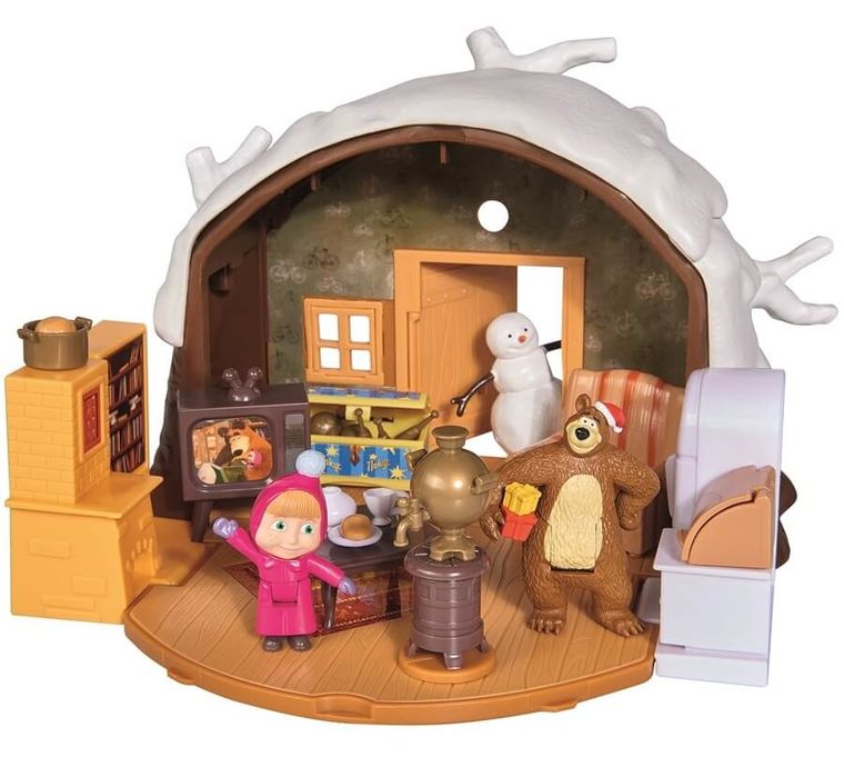 Simba, Masza i Niedźwiedź, zimowy domek i 3 figurki, zestaw