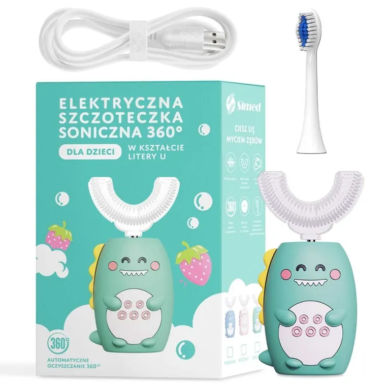 Simed, szczoteczka soniczna, U-shape, 360 + 2 końcówki, zielona