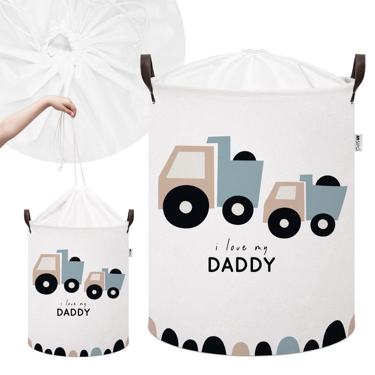 Sipo, kosz na zabawki XL, bawełniany, wodoodporny, zamykany na ściągacz, Ciężarówki