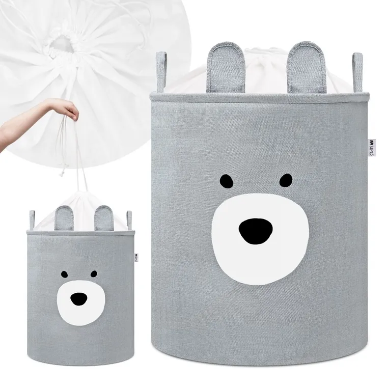 Sipo, kosz na zabawki XXL, wersja premium, zamykany na ściągacz, Szary miś