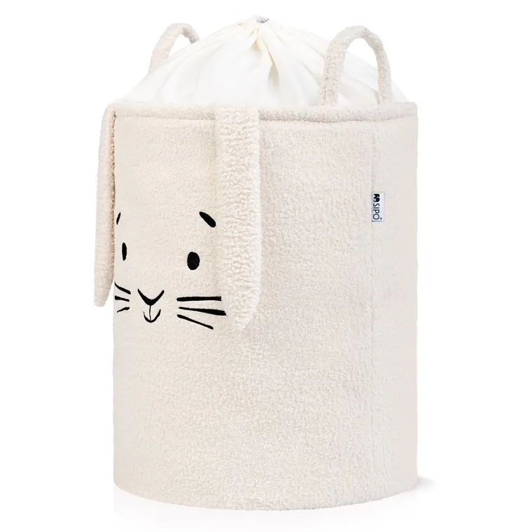 Sipo, Królik, kosz na zabawki XL, premium boucle, zamykany na ściągacz, kremowy