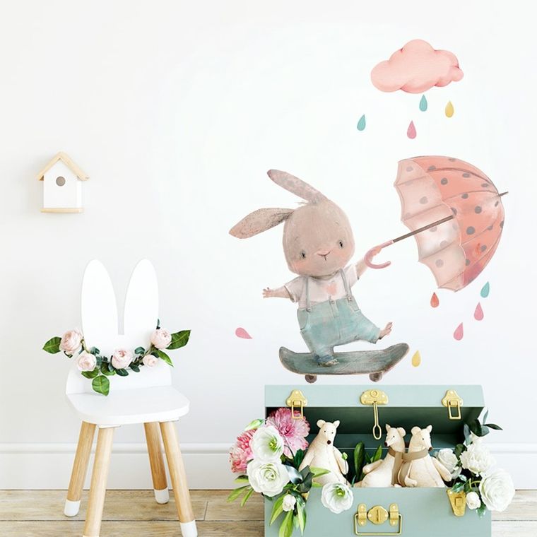 Sipo, naklejki na ścianę do pokoju dziecięcego, Królik na deskorolce