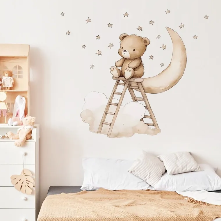Sipo, naklejki na ścianę do pokoju dziecięcego, Miś na drabinie
