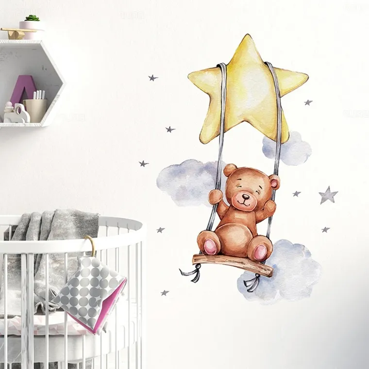 Sipo, naklejki na ścianę do pokoju dziecięcego, Miś na huśtawce