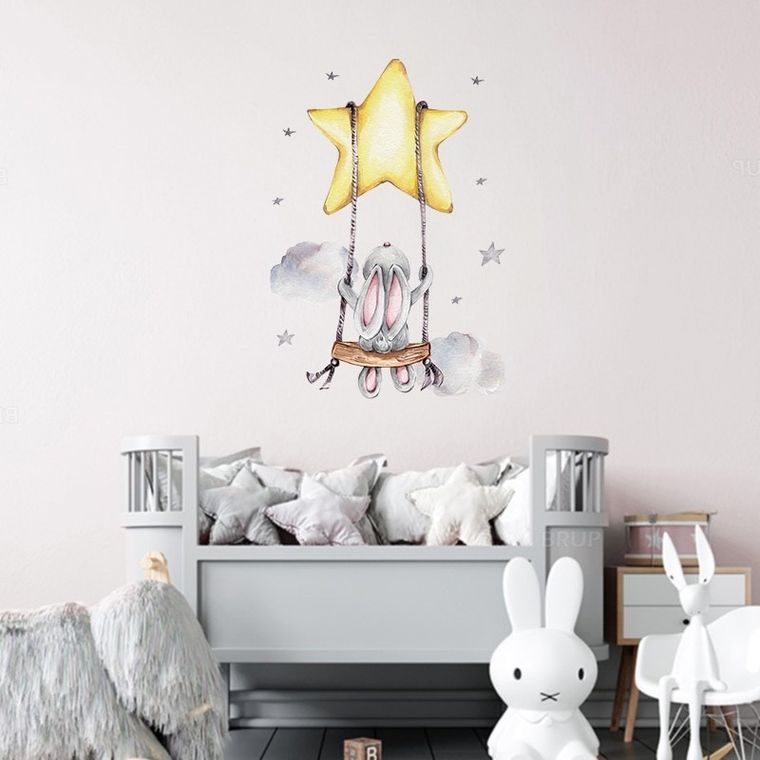 Sipo, naklejki na ścianę do pokoju dziecięcego, Zajączek na huśtawce