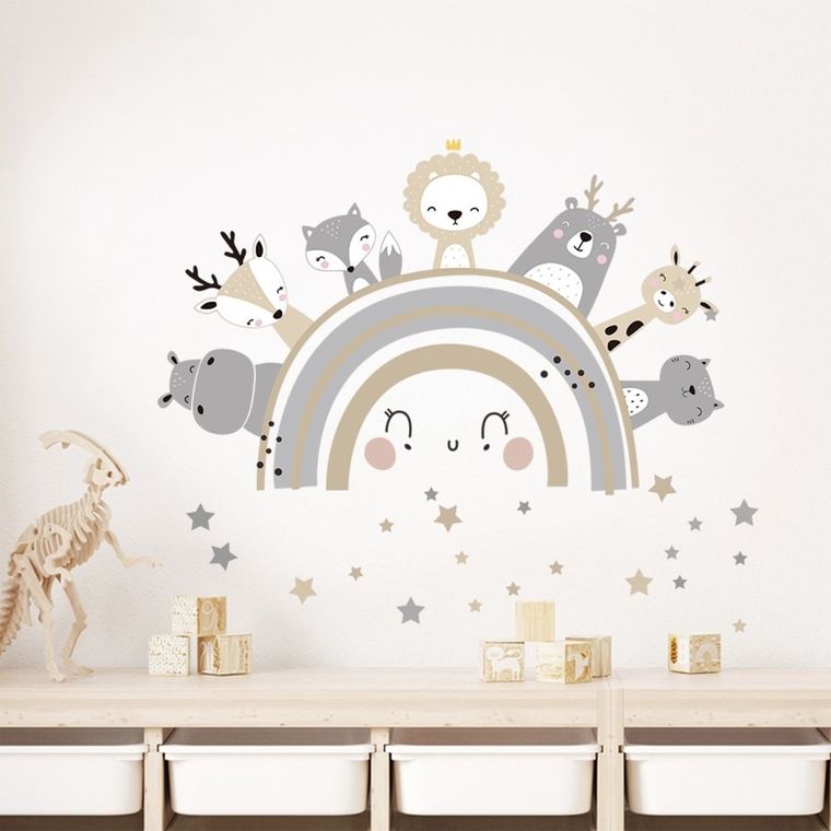 Sipo, naklejki na ścianę do pokoju dziecięcego, Zwierzątka i tęcza