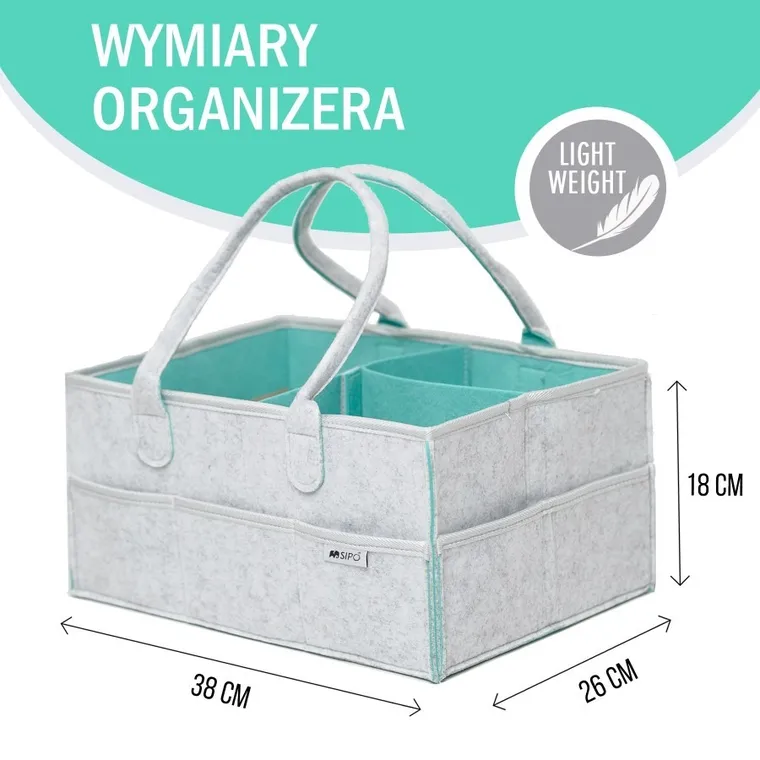 Sipo, organizer na pieluszki i akcesoria niemowlęce dla mamy i dziecka, szaro-miętowy