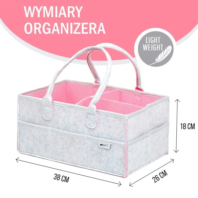 Sipo, organizer na pieluszki i akcesoria niemowlęce dla mamy i dziecka, szaro-różowy
