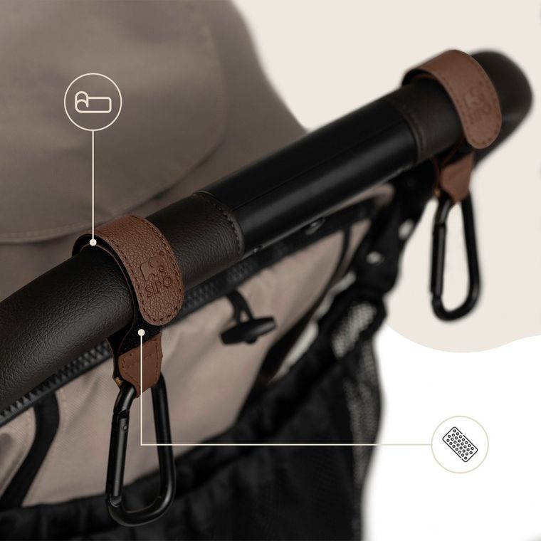 Sipo, zestaw uniwersalnych zaczepów do wózka, brązowe, 2 szt.