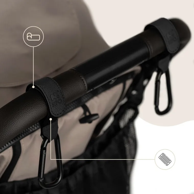 Sipo, zestaw uniwersalnych zaczepów do wózka, czarne, 2 szt.