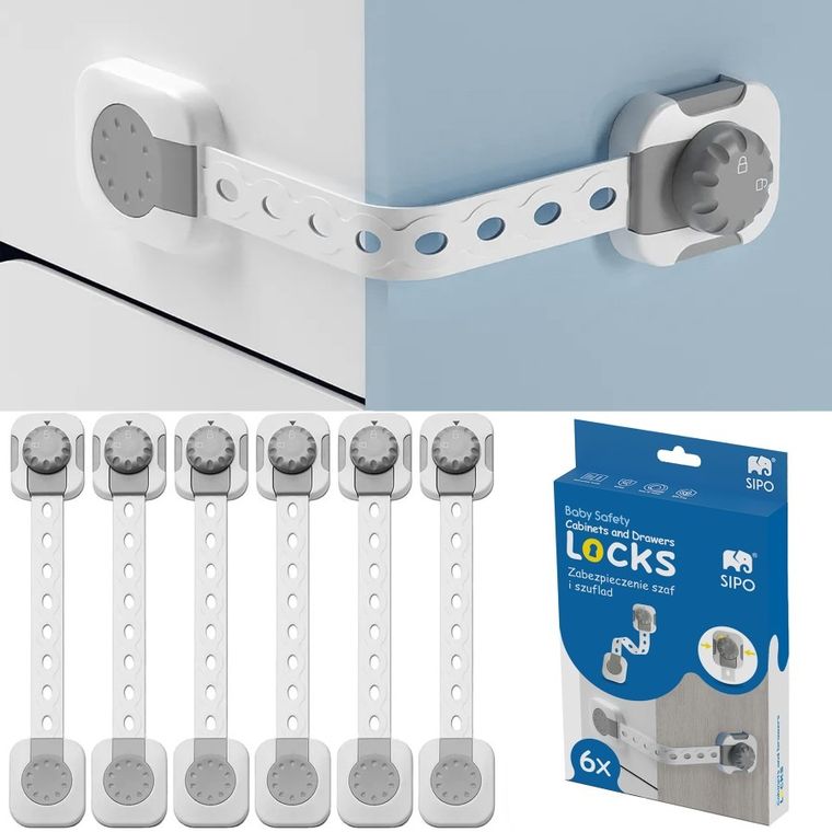 Sipo, zestaw zabezpieczeń do szaf i szuflad z funkcją smart lock, 6 szt.