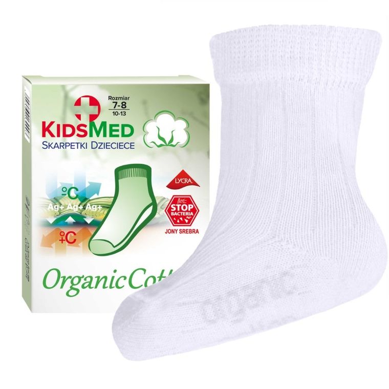 Skarpetki dziecięce, bawełna organiczna, białe, KidsMed