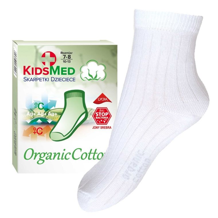 Skarpetki dziecięce, bawełna organiczna, białe, KidsMed