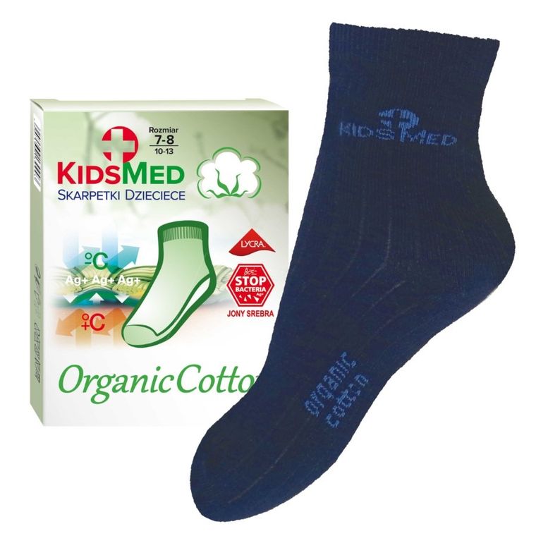 Skarpetki dziecięce, granatowe, bawełna organiczna, KidsMed