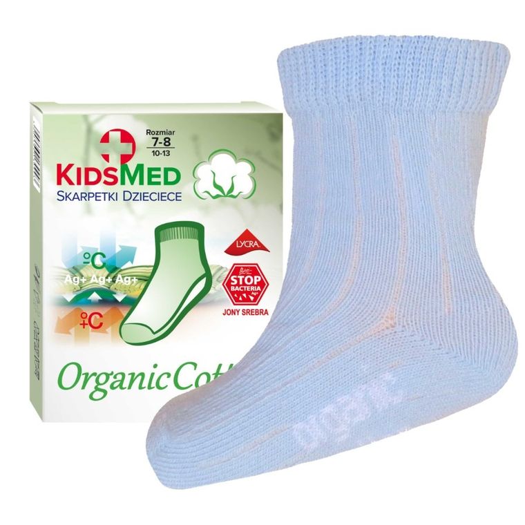 Skarpetki dziecięce, niebieskie, bawełna organiczna, KidsMed