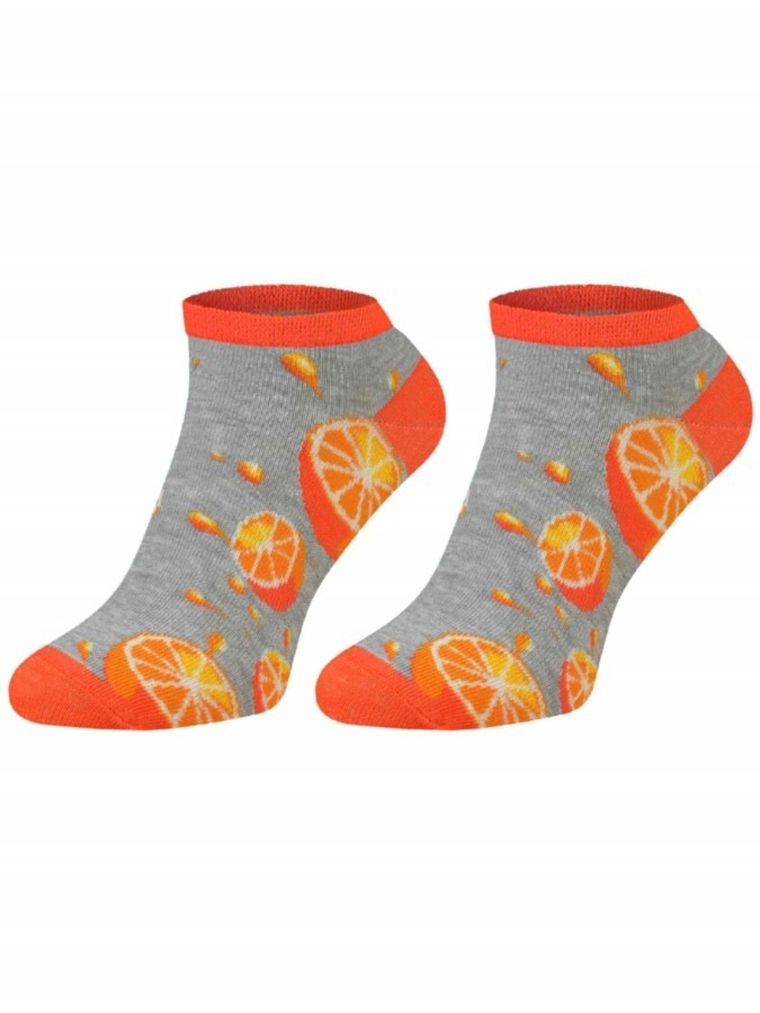 Skarpetki dziecięce, stopki, szaro-pomarańczowe, Milusie