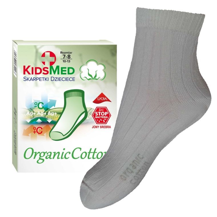 Skarpetki dziecięce, szare, bawełna organiczna, KidsMed