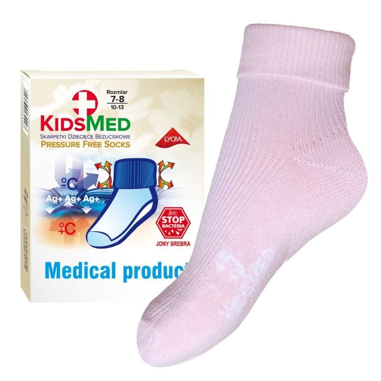 Skarpetki dziewczęce bezuciskowe, różowe, KidsMed