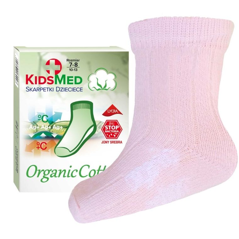 Skarpetki dziewczęce, różowe, bawełna organiczna, KidsMed